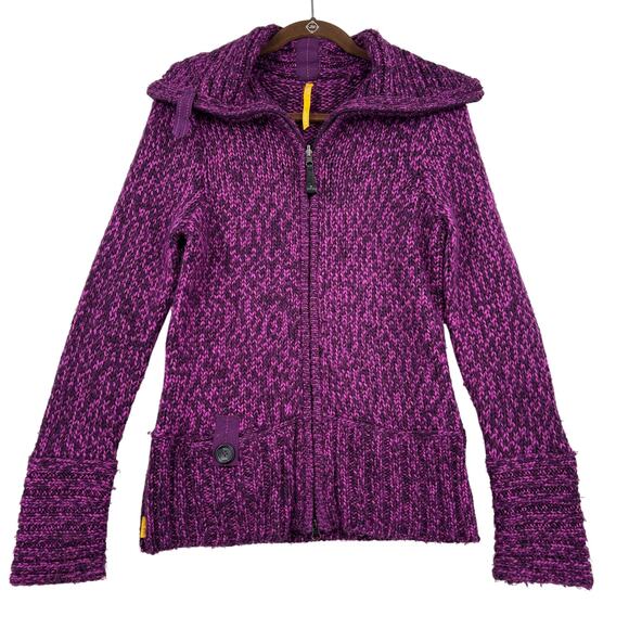 Lole Cardigan Sweater Womens Size M Purple Wool Blend Full Zip Fuzzy Knit - Picture 1 of 14